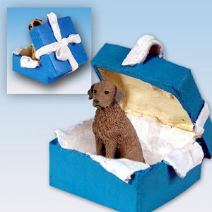 Blue Gift Box Chesapeake Bay Retriever Dog in Blue Gift Box Christmas Ornament