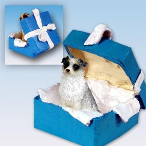 Blue Australian Shepherd Dog in Blue Gift Box Christmas Ornament – Hand-Painted Stone Resin