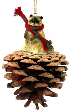 Ragdoll Cat on Pinecone Christmas Ornament – Hand-Painted Stone Resin
