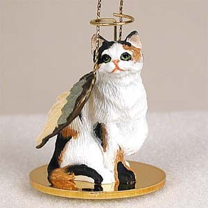 Calico Shorthaired Cat Angel Hanging Ornament – Hand-Painted Stone Resin