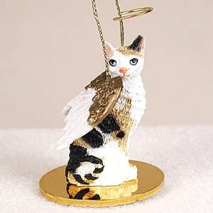 Tortoise & White Cornish Rex Cat Angel Hanging Ornament – Hand-Painted Stone Resin