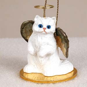 White Persian Cat Angel Hanging Ornament – Hand-Painted Stone Resin