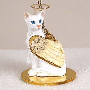 White Oriental Shorthair Cat Angel Hanging Ornament – Hand-Painted Stone Resin