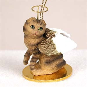 Brown Tabby Scottish Fold Cat Angel Hanging Ornament – Hand-Painted Stone Resin