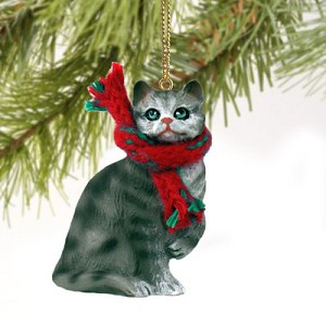 Silver Shorthaired Tabby Cat Hanging Ornament – Hand-Painted