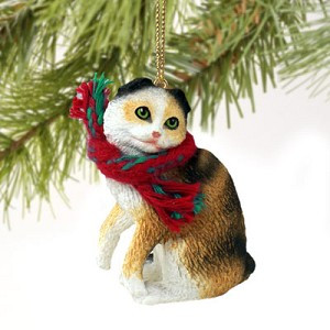 Tortoise & White Original Scottish Fold Cat Christmas Ornament – Hand-Painted
