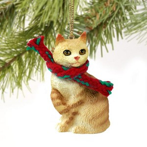 Red Tabby Manx Cat Christmas Tree Ornament – Hand-Painted
