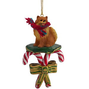 Red Pomeranian Dog with Candy Canes Christmas Ornament – Hand-Painted Stone Resin