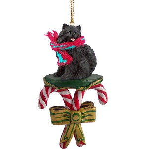 Black Pomeranian Dog with Candy Canes Christmas Ornament – Hand-Painted Stone Resin