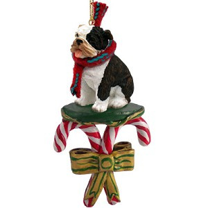 Brindle Bulldog with Candy Canes Christmas Ornament – Hand-Painted Stone Resin