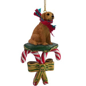 Golden Retriever Dog with Candy Canes Christmas Ornament – Hand-Painted Stone Resin