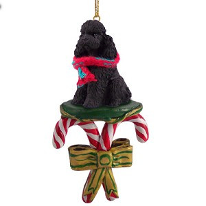 Black Sport Cut Poodle Dog with Candy Canes Christmas Ornament – Hand-Painted Stone Resin