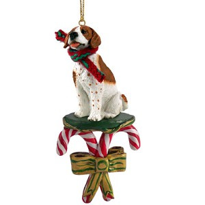 Brown & White Pointer Dog with Candy Canes Christmas Ornament – Hand-Painted Stone Resin