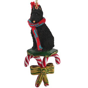 Bouvier Des Flandres Dog with Candy Canes Christmas Ornament – Hand-Painted Stone Resin