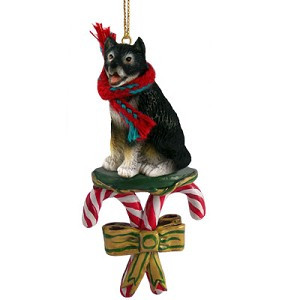 Alaskan Malamute Dog with Candy Canes Christmas Ornament – Hand-Painted Stone Resin
