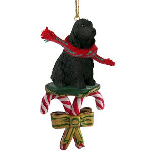 Black English Cocker Spaniel Dog with Candy Canes Christmas Ornament – Hand-Painted Stone Resin