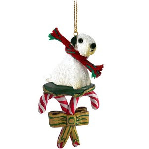 White Sealyham Terrier Dog with Candy Canes Christmas Ornament – Hand-Painted Stone Resin