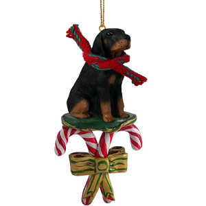Black & Tan Coonhound Dog with Candy Canes Christmas Ornament – Hand-Painted Stone Resin
