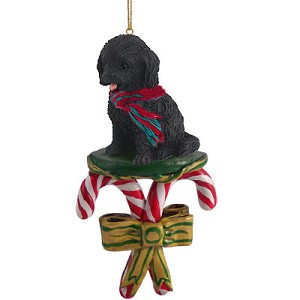 Black Cockapoo Dog with Candy Canes Christmas Ornament – Hand-Painted Stone Resin