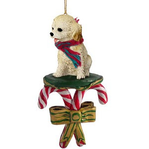 Blond Cockapoo Dog with Candy Canes Christmas Ornament – Hand-Painted Stone Resin