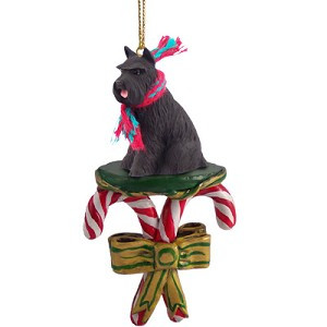 Black Schnauzer Dog with Candy Canes Christmas Ornament – Hand-Painted Stone Resin