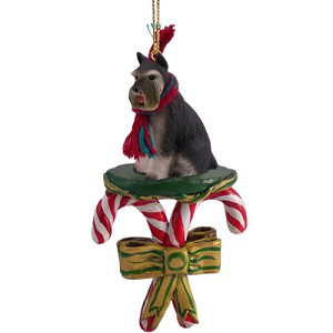 Gray Schnauzer Dog with Candy Canes Christmas Ornament – Hand-Painted Stone Resin