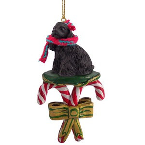Black Cocker Spaniel Dog with Candy Canes Christmas Ornament – Hand-Painted Stone Resin