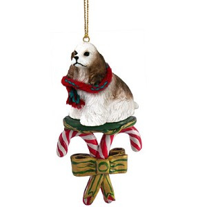 Brown & White Cocker Spaniel Dog with Candy Canes Christmas Ornament – Hand-Painted Stone Resin