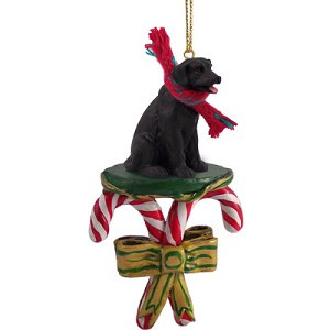 Black Labrador Retriever Dog with Candy Canes Christmas Ornament – Hand-Painted Stone Resin