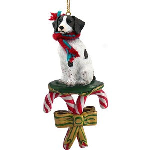 Liver & White Brittany Dog with Candy Canes Christmas Ornament – Hand-Painted Stone Resin