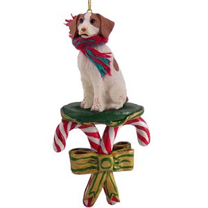 Brown & White Brittany Dog with Candy Canes Christmas Ornament – Hand-Painted Stone Resin