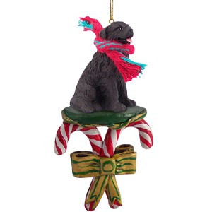 Newfoundland Dog with Candy Canes Christmas Ornament – Hand-Painted Stone Resin