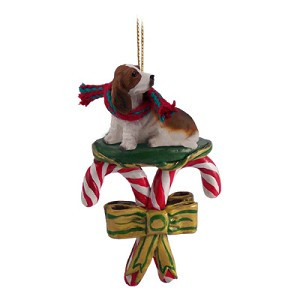 Basset Hound Dog with Candy Canes Christmas Ornament – Hand-Painted Stone Resin