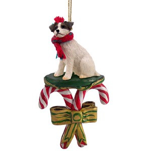 Brown & White Rough Coat Jack Russell Terrier Dog with Candy Canes Christmas Ornament