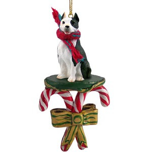 Brindle Pit Bull Terrier Dog with Candy Canes Christmas Ornament – Hand-Painted Stone Resin