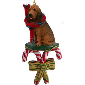 Bloodhound Dog with Candy Canes Christmas Ornament – Hand-Painted Stone Resin