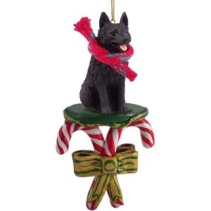 Black Schipperke Dog with Candy Canes Christmas Ornament – Hand-Painted Stone Resin