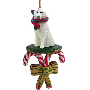 Great Pyrenees Dog with Candy Canes Christmas Ornament – Hand-Painted Stone Resin