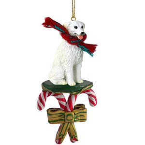 Kuvasz Dog with Candy Canes Christmas Ornament – Hand-Painted Stone Resin
