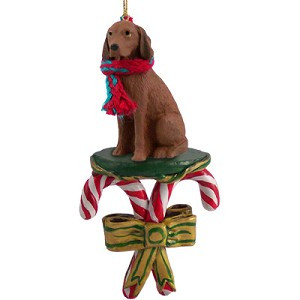 Brown Vizsla Dog with Candy Canes Christmas Ornament – Hand-Painted Stone Resin