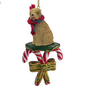 Soft Coated Wheaten Terrier Dog with Candy Canes Christmas Ornament – Hand-Painted Stone Resin