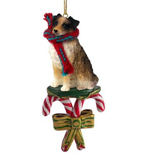 Brown Australian Shepherd Dog with Candy Canes Christmas Ornament – Hand-Painted Stone Resin