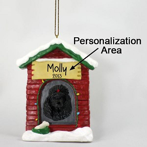 Black Poodle Dog at Dog House Christmas Ornament – Hand-Painted Stone Resin