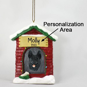 Black German Shepherd Dog at Dog House Christmas Ornament – Hand-Painted Stone Resin