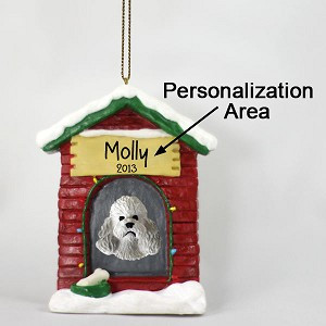 Gray Sport Cut Poodle Dog at Dog House Christmas Ornament – Hand-Painted Stone Resin