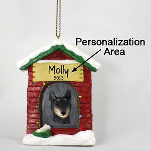 Belgian Tervuren Dog at Dog House Christmas Ornament – Hand-Painted Stone Resin
