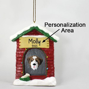Smooth Coat Saint Bernard Dog at Dog House Christmas Ornament – Hand-Painted Stone Resin