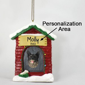 Norwegian Elkhound Dog at Dog House Christmas Ornament – Hand-Painted Stone Resin