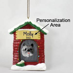 Gray Cairn Terrier Dog at Dog House Christmas Ornament – Hand-Painted Stone Resin