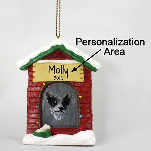 Blue Australian Cattle Dog at Dog House Christmas Ornament – Hand-Painted Stone Resin